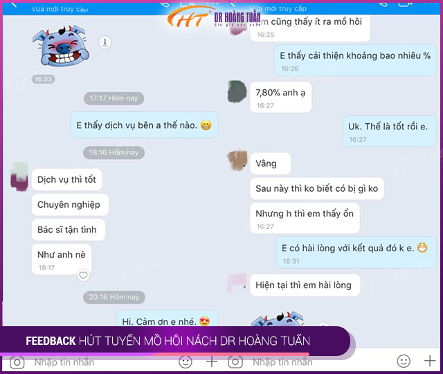 Feedback của khách hàng khi hút tuyến mồ hôi tại Dr Hoàng Tuấn
