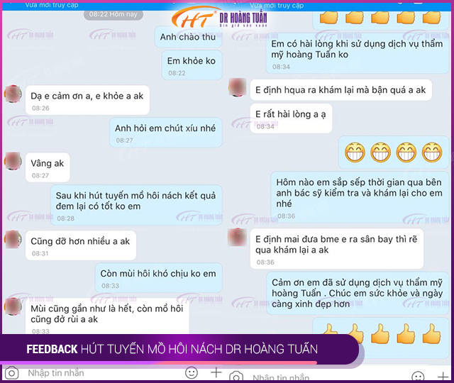feedback của khách hàng khi hút tuyến mồ hôi tại Dr Hoàng Tuấn